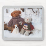 Winter Teddy Brothers with pup Mouse Mats