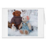 Winter Teddy Couple with puppy Cards