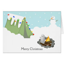 WINTER TENT CAMPING CHRISTMAS CARD