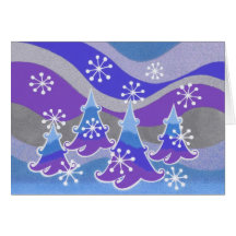 Winter Trees blue greetings card