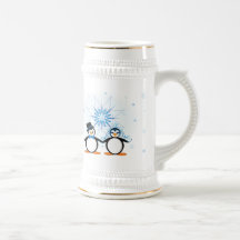 Winter Wedding Penguins - Customisable Stein Coffee Mugs