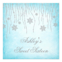 Winter Wonderland Diamond Snowflakes Sweet 16 Personalised Invite
