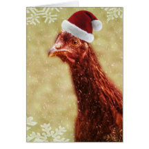 Wintery Snowflake Santa Hat Chicken Card