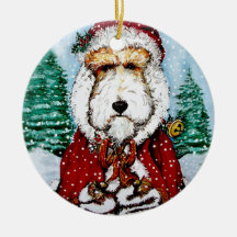 Wire Fox Terrier Santa Ornament