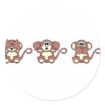 wise monkeys round sticker
