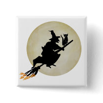 Witch and Cat Button