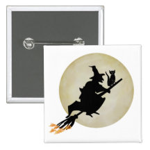 Witch and Cat Button