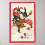 Witch and Cat on Broomstick posters