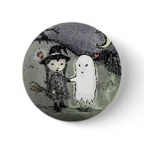 Witch and Ghost in Love Button