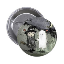 Witch and Ghost in Love Button