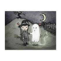 Witch and Ghost in Love Post Cards