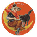 Witch & Black Cat on Moon - Halloween Sticker