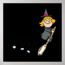 Witch bouncing with broom poster