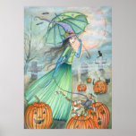 Witch Cat Autumn Halloween Poster by M. Harrison posters