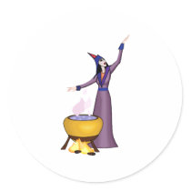 Witch & Cauldron Round Sticker