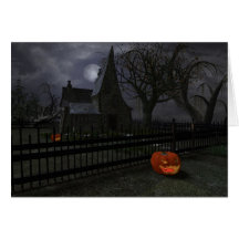 Witch Cottage with Pumpkin Lantern Greeting Cards