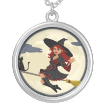 Witch Flying on Broom Personalized Necklace