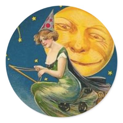 Witch Flying Past Moon - Halloween Sticker by dchaddad