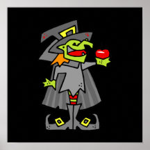 Witch holding red apple poster