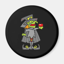 Witch holding red apple refrigerator magnet