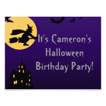 "Witch In Flight at Midnight" - Halloween Birthday Personalized Invites