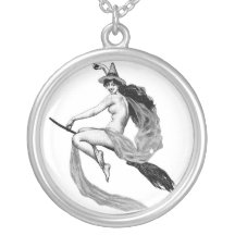 WITCH ON BROOM   STERLING NECKLACE