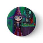 Witch With Falcon and Dragon Button