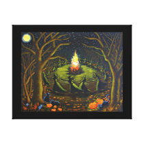 Witches,Black,Cats,Jack-O-Lanterns,Mice,Bonfire Gallery Wrapped Canvas
