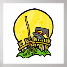 witches broom and hat poster