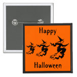 Witches On Broomsticks Happy Halloween Pinback Button