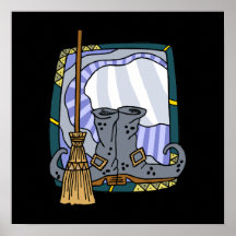 Witchy boots & broom poster