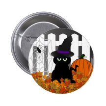 Witchy Kitty Halloween Button