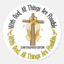 WITH GOD CROSS Childhood Cancer T-Shirts & Gifts Sticker