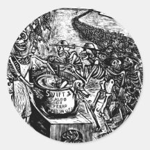 "Without Bread, Land, or Money, the Laborer Flees Round Stickers