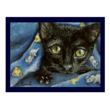 Woken kitty  postcard