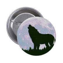 wolf and moon pinback button