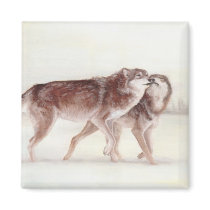 Wolf couple walking magnets
