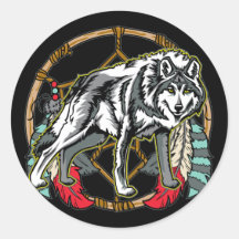 Wolf Dreamcatcher Round Stickers