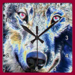 Wolf face colored wall clocks