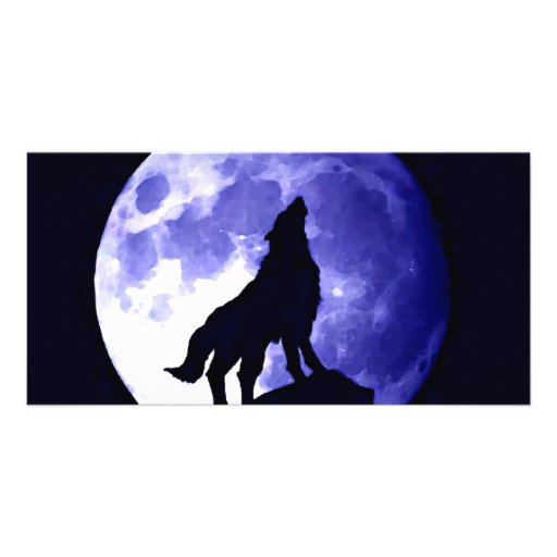 Wolf Howling at Moon Personalised Photo Card