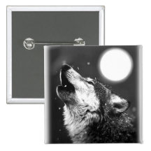 Wolf Howling at Moon Pinback Buttons