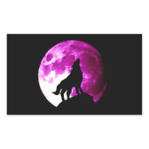 Wolf Howling at Moon Rectangle Sticker