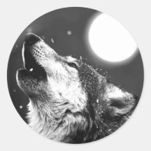 Wolf Howling at Moon Round Stickers