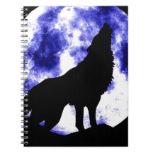 Wolf Howling at Moon Spiral Notebooks