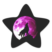 Wolf Howling at Moon Star Sticker