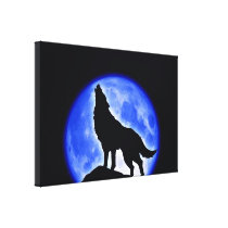 Wolf Howling at Moon Wrapped Canvas