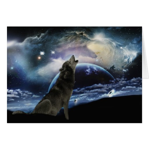 Wolf howling at the moon card