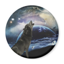 Wolf howling at the moon fridge magnet