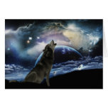 Wolf howling at the moon greeting card