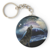 Wolf howling at the moon key chains